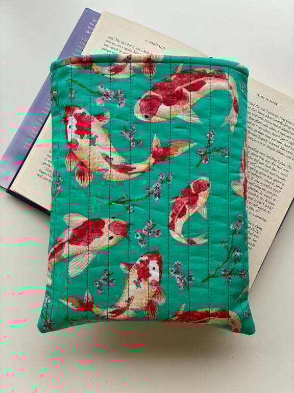 Koi Fish Print Quilted Fabric Book Sleeve - Hardback Size