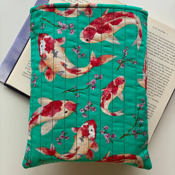 Koi Fish Print Quilted Fabric Book Sleeve - Hardback Size