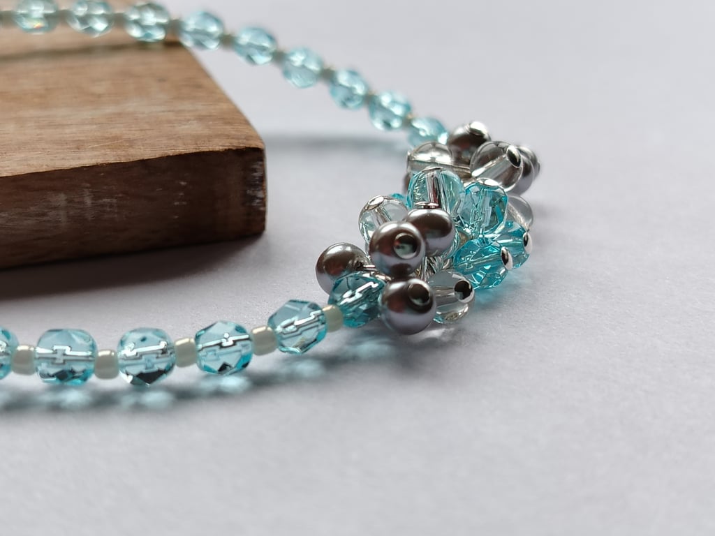Cloud Break Aqua & Grey Cluster Bracelet - Handmade Gift for Her