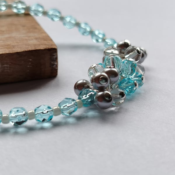 Cloud Break Aqua & Grey Cluster Bracelet - Handmade Gift for Her