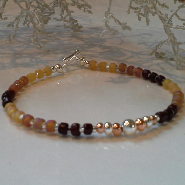 Sparkley Brown & Cream Dainty Bracelet Silver & Gold Plated  (HELP A CHARITY)