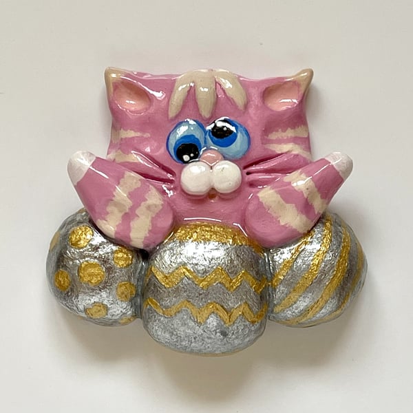 Hand Made Cat with Baubles Magnet - Christmas Present