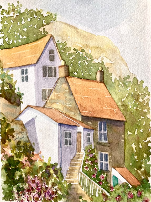 Original fine art watercolour painting of Staithes Yorkshire Coast 