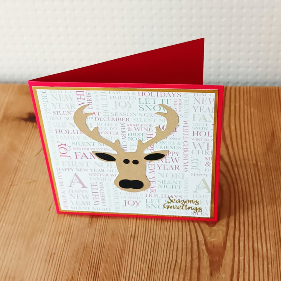 Stag Christmas Card – Red,Gold