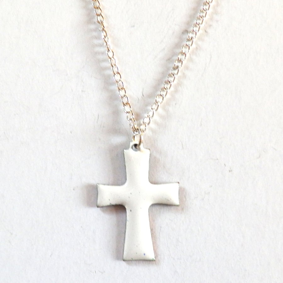 white enamelled cross pendant