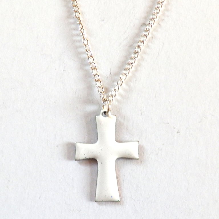 white enamelled cross pendant