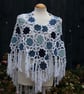 White and blue colours warm and cosy cotton crochet shawl - design A447 - Image 1