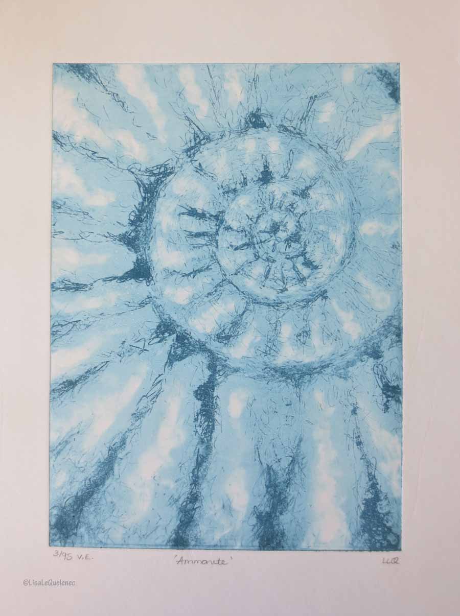 Original ammonite fossil spiral solar etching no. 3 in an edition of 95
