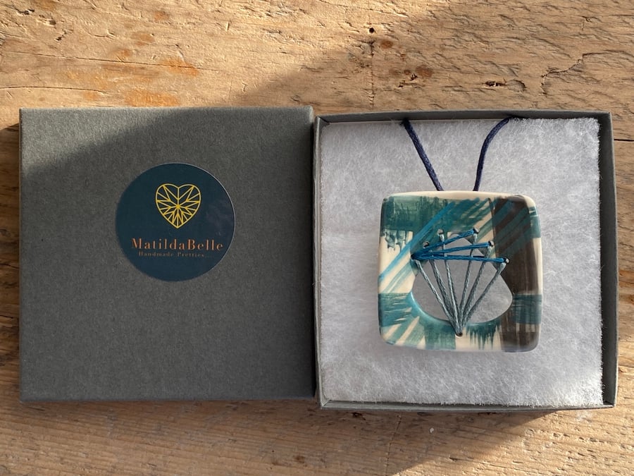 Handmade Ceramic Stitched Statement Pendant Necklace