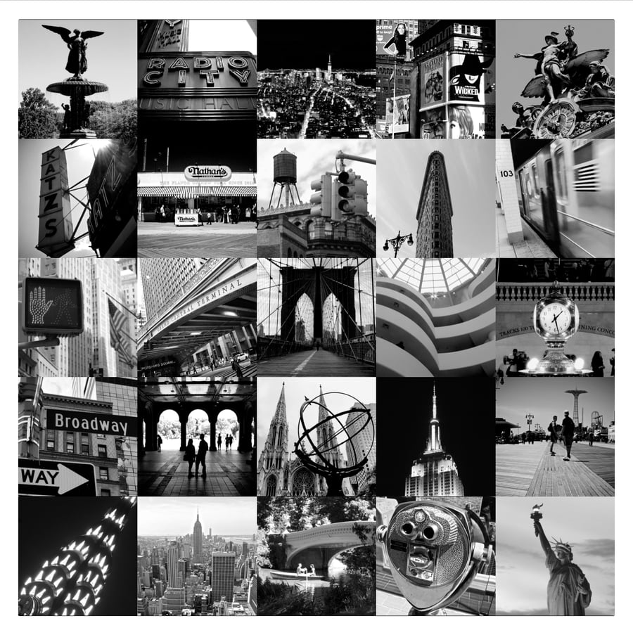 ‘New York iconic’ collage, signed square mounted print 30 x 30cm FREE DELIVERY