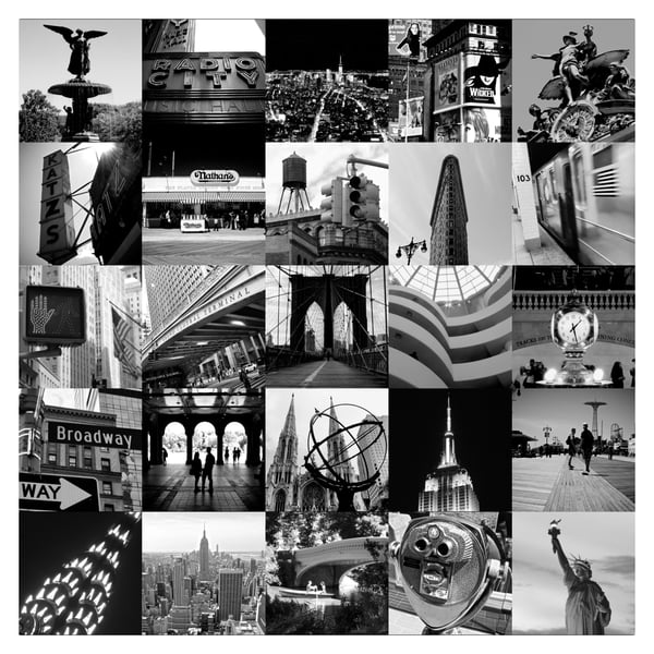 ‘New York iconic’ collage, signed square mounted print 30 x 30cm FREE DELIVERY