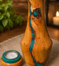Handmade Yew Vase and Tealight holder with Turquoise Resin