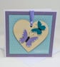 Handmade card with detachable butterflies wooden heart decoration keepsake  - Image 1