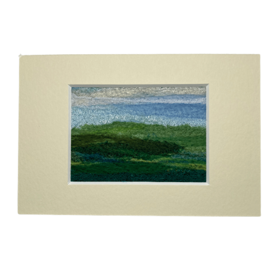 Textile art ACEO, needle felted silk and wool picture,  country landscape