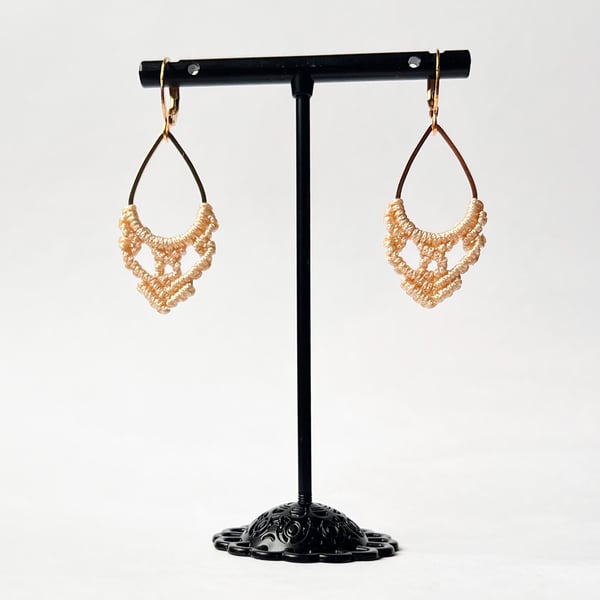 Earrings Tear Shaped, Macrame - Magnolia & Gold FREE UK P&P