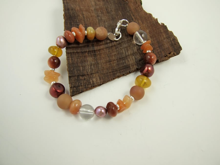 Mixed Gemstone Bracelet in Natural Earth Tones with Sterling Silver