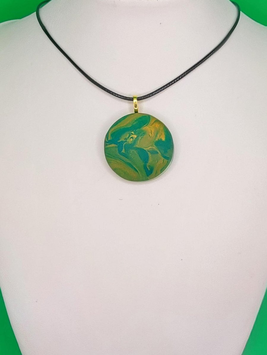 Small Handmade Polymer Clay Pendant Necklace, Artisan Boho Jewellery (30mm)