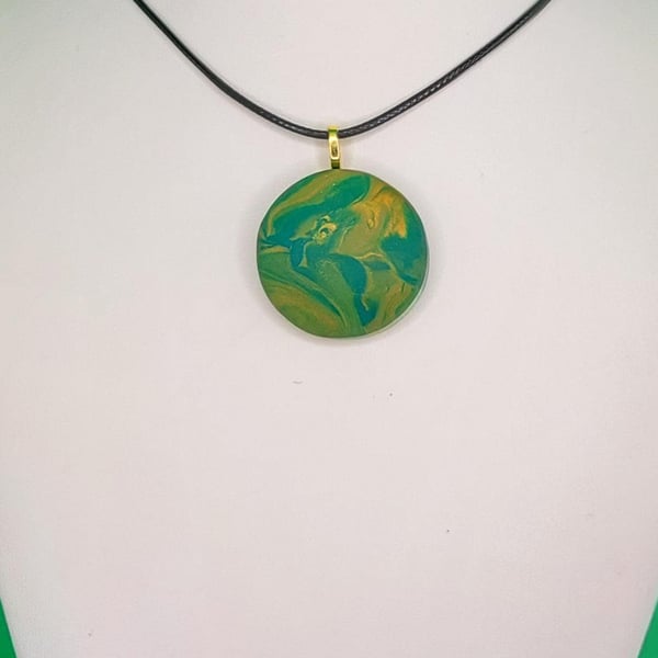 Small Handmade Polymer Clay Pendant Necklace, Artisan Boho Jewellery (30mm)