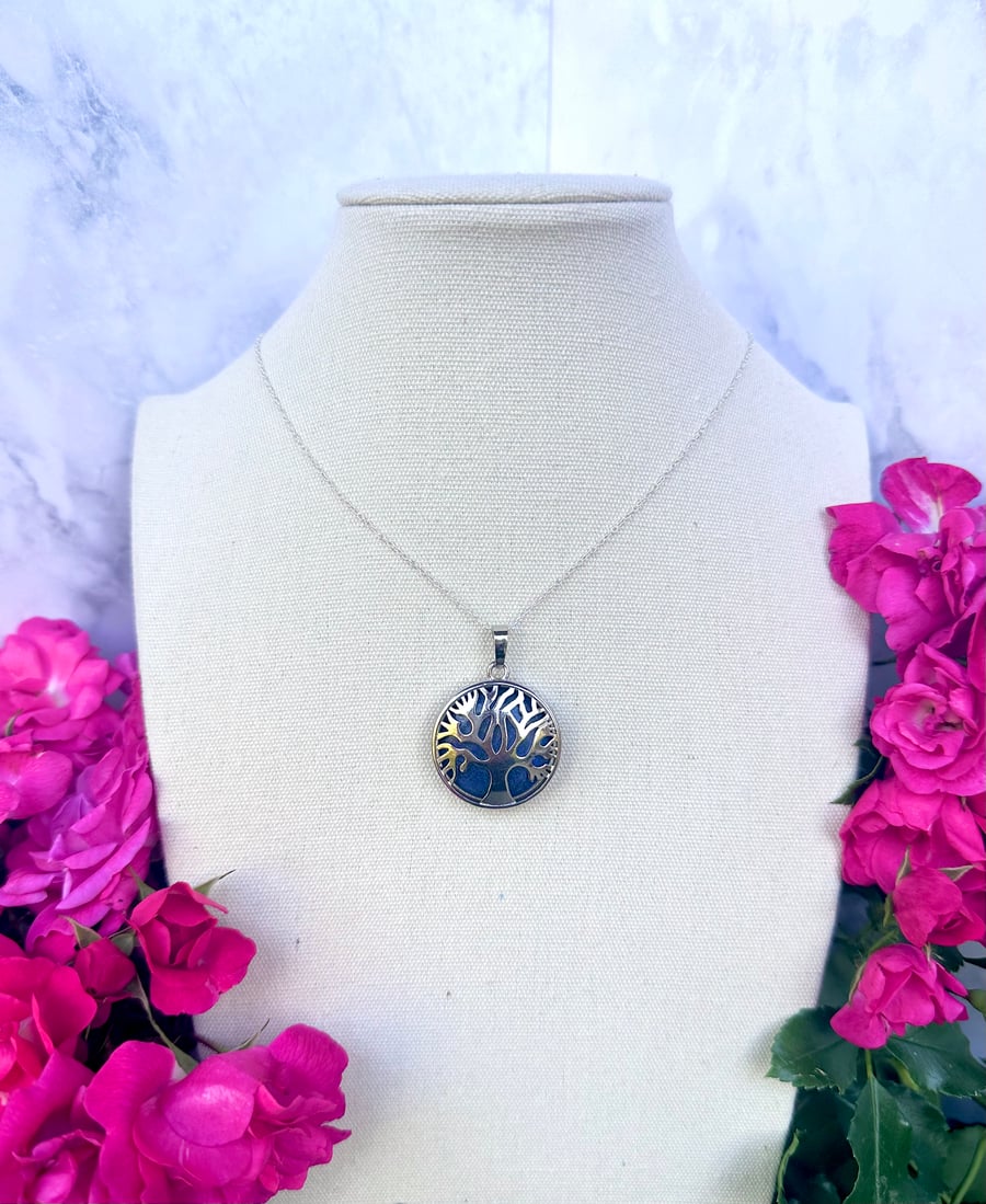 Lapis Lazuli Tree of Life Pendant Necklace 