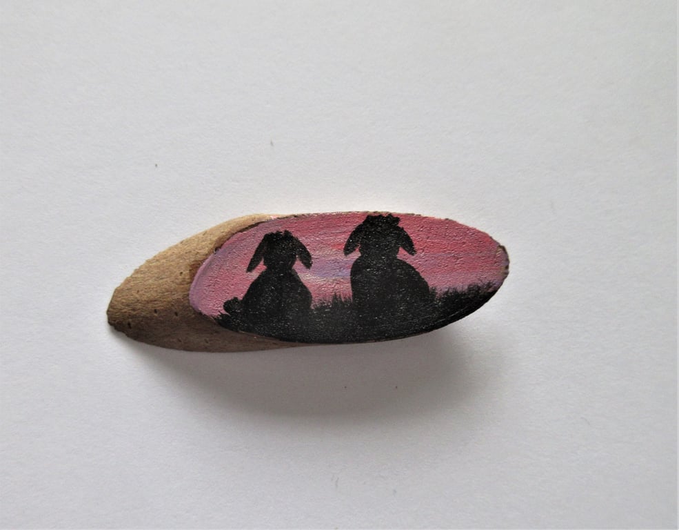 Dolls House Miniature Wooden Plaque Bunny Rabbit Picture Wood Slice