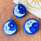 Handpainted Air Dry Clay Moon Pendant Charm