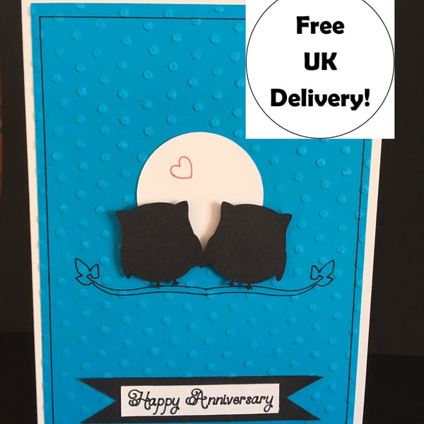 Owl or Penguin Anniversary Card - Personalisation Available