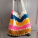 Crochet and fabric combination tote bag, shopping bag, tote bag, student bag