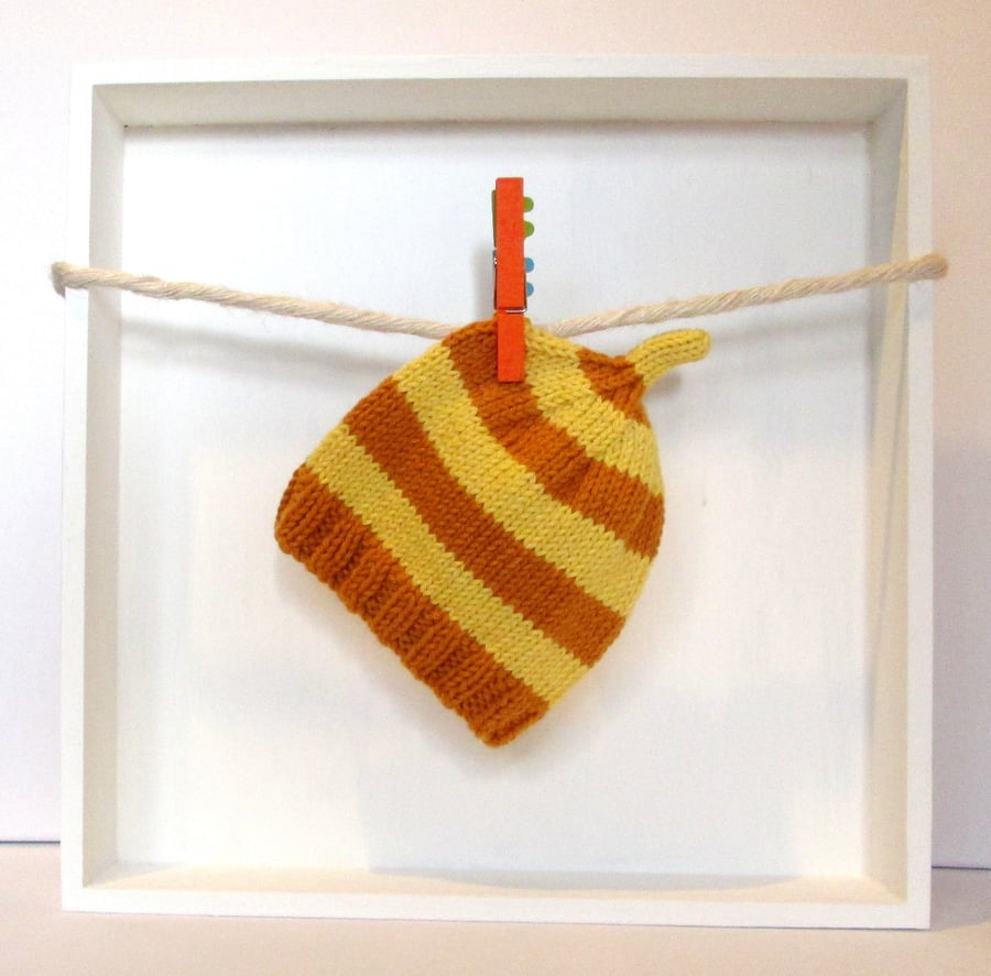 Baby Hat in Marmalade Orange & Lemon Yellow Stripes Size 0 - 2 Months 