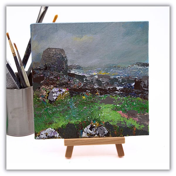 Original coastal landscape painting - Catterline - Scotland - with easel