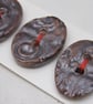 3 Medium Oval Bronze Brocade Pattern Ceramic Buttons - Image 2