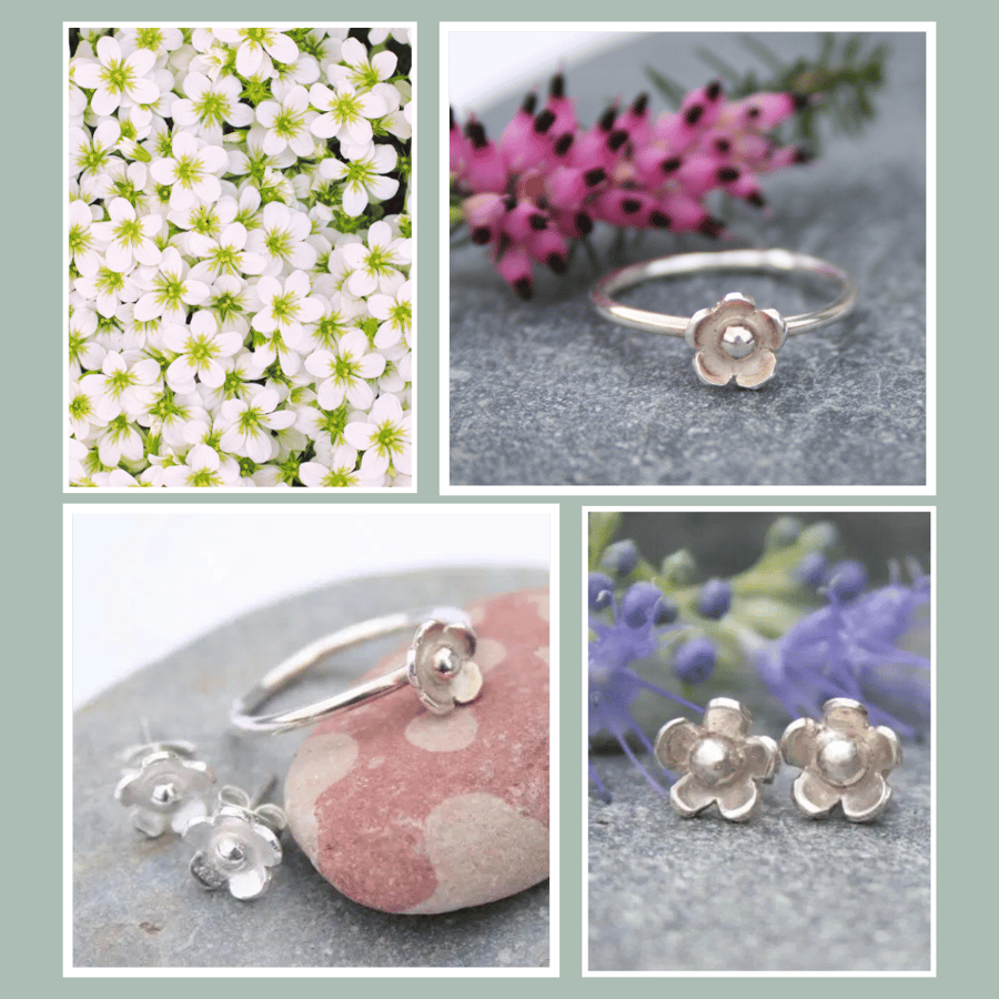 Beautiful bundle - sterling silver flower earrings and ring