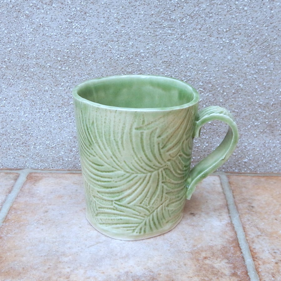 Coffee mug tea cup in textured stoneware pottery ceramic handmade 