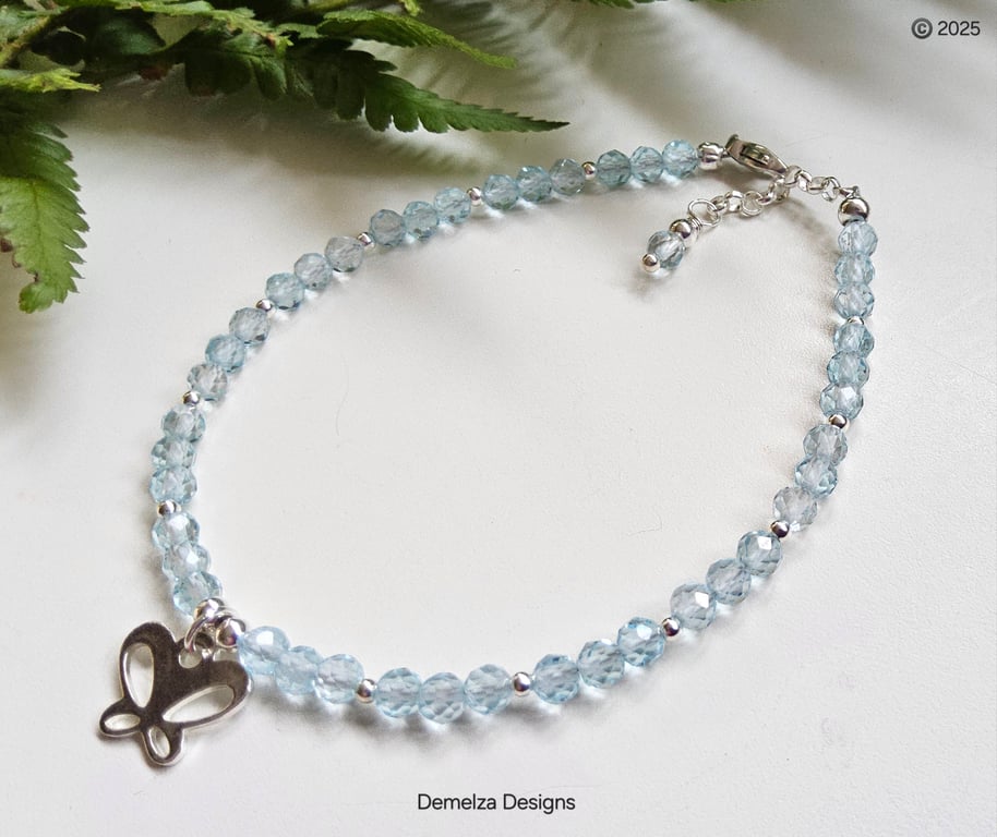 Designer Blue Topaz Butterfly Sterling Silver Bracelet 