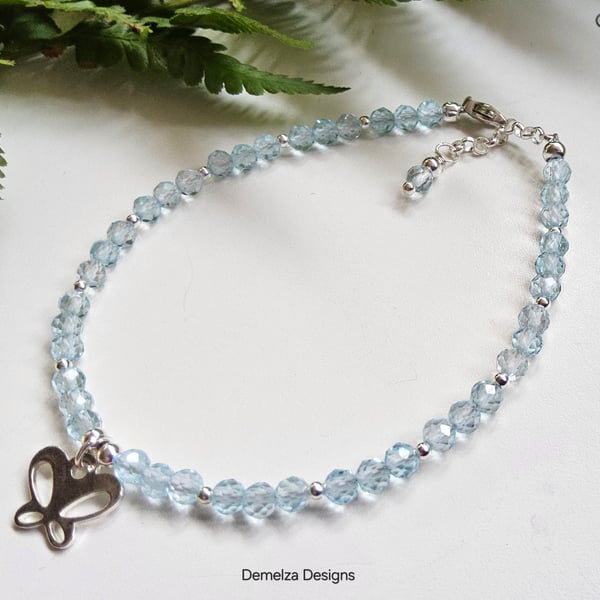 Designer Blue Topaz Butterfly Sterling Silver Bracelet 