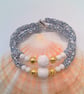 Diamond Tube and Lava Bead Double Strand Memory Wire Cuff Bracelets, Cuff Bangle - Image 7