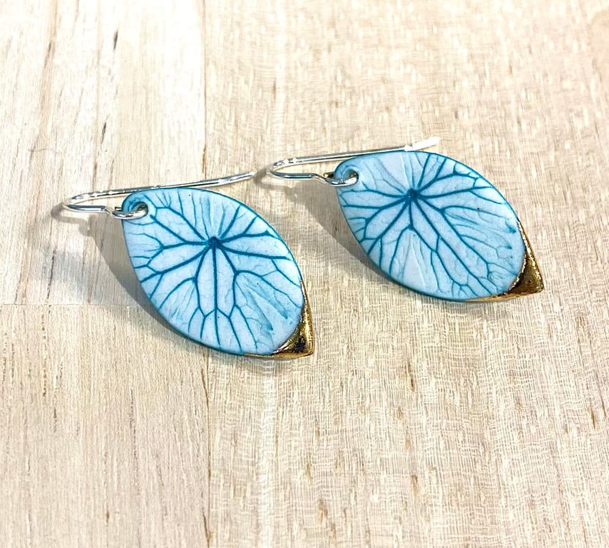 Leaf Print Earrings with 24ct Gold Detailing 