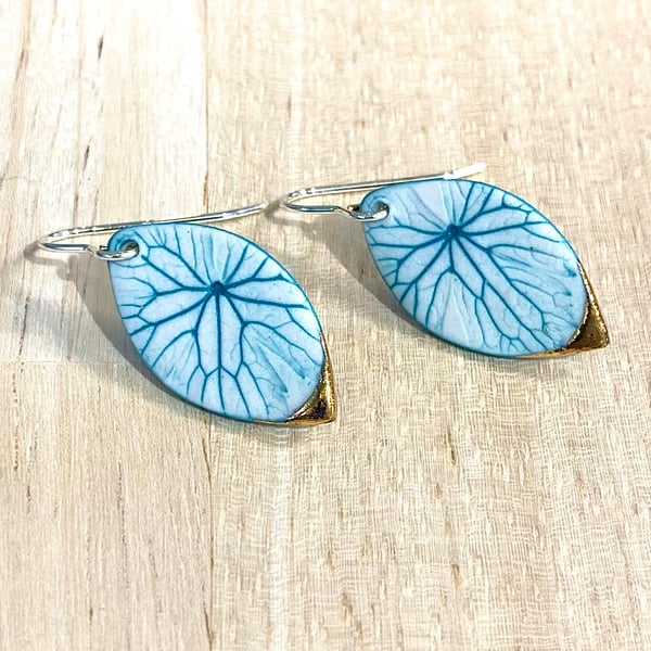 Leaf Print Earrings with 24ct Gold Detailing 