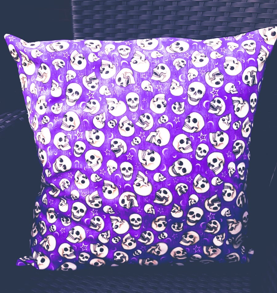 Halloween, gothic themed cushion cover with skull design