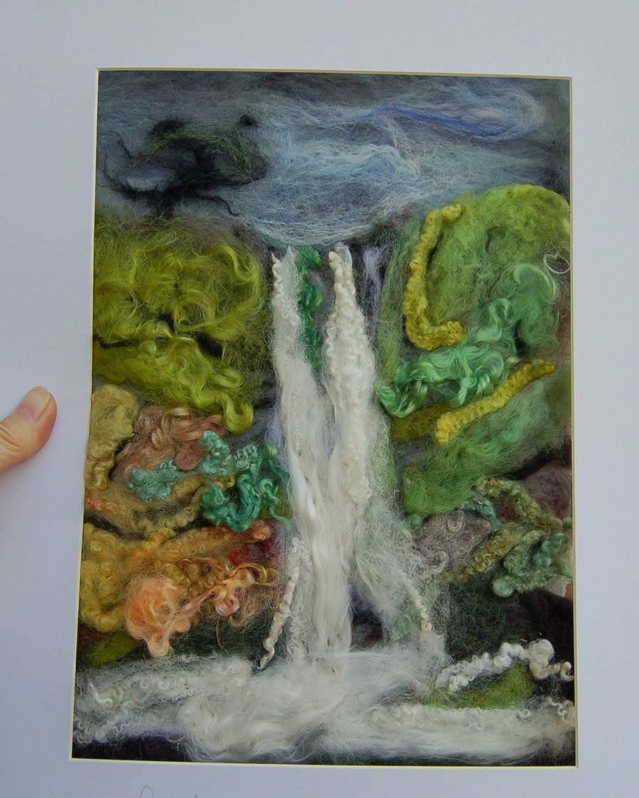 Textile art picture - Waterfall -  Needle felted using wool fibres