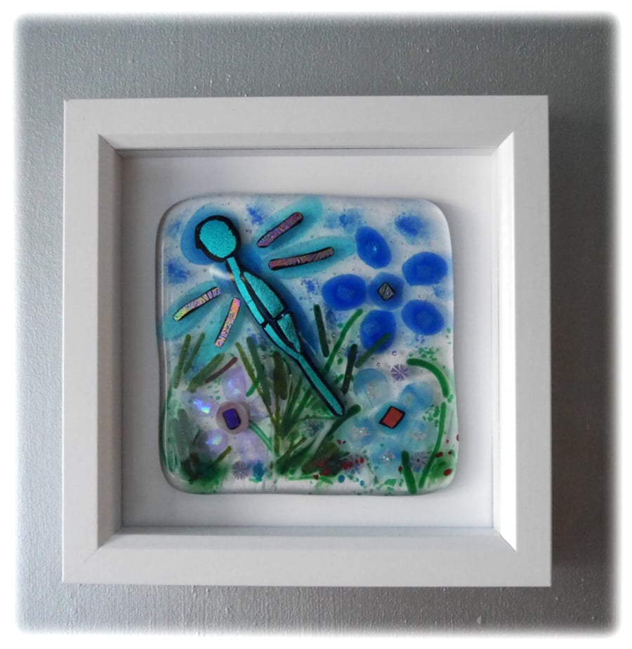 Fused Glass Dragonfly  Picture Box Framed 003