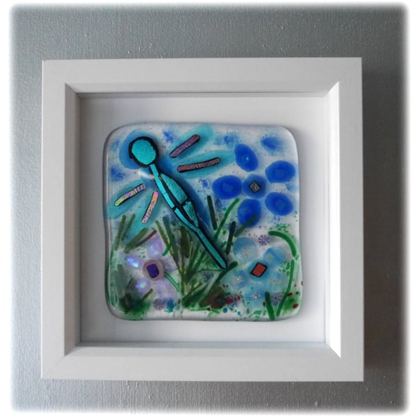 Fused Glass Dragonfly  Picture Box Framed 003