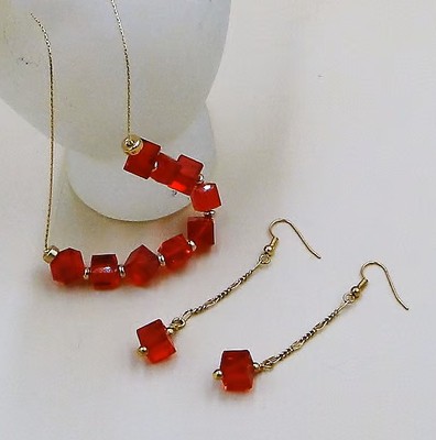 Sparkly Red Austrian Crystal and gold bead necklace and earrings 