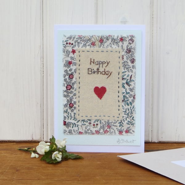 Hand-stitched birthday card, cheerful and pretty, to brighten up someone's day!