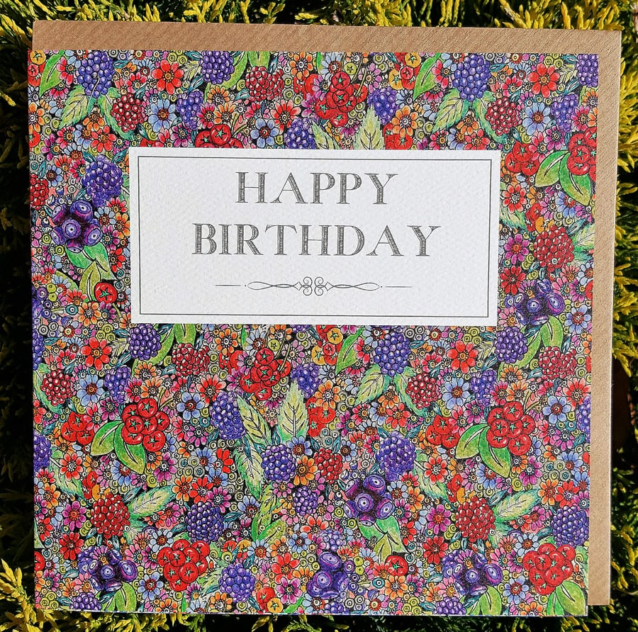 Happy Birthday floral doodle card