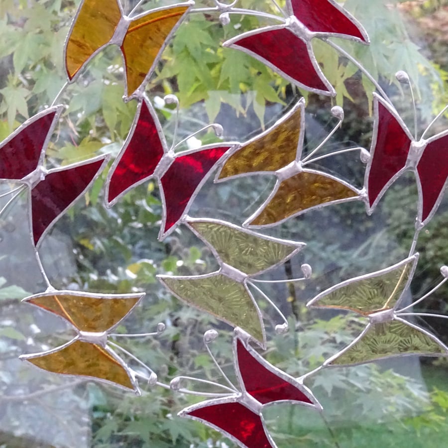 Large Butterfly Circle  Suncatcher - Handmade Hanging Decoration Red and Amber