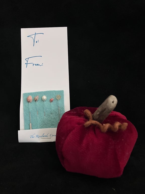 Pumpkin Pin Cushion plus, one pack of Tidal Treasure Pins 