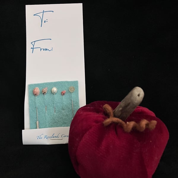 Pumpkin Pin Cushion plus, one pack of Tidal Treasure Pins 