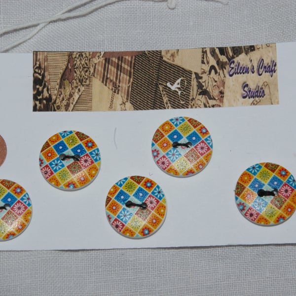 Buttons Multi coloured checked wooden buttons