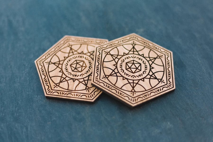 D20 Bamboo Coaster Set of 2 - accessories for D&D players