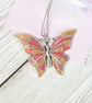 Gold and rose gold butterfly pendant, handpainted butterfly necklace for women - Image 1